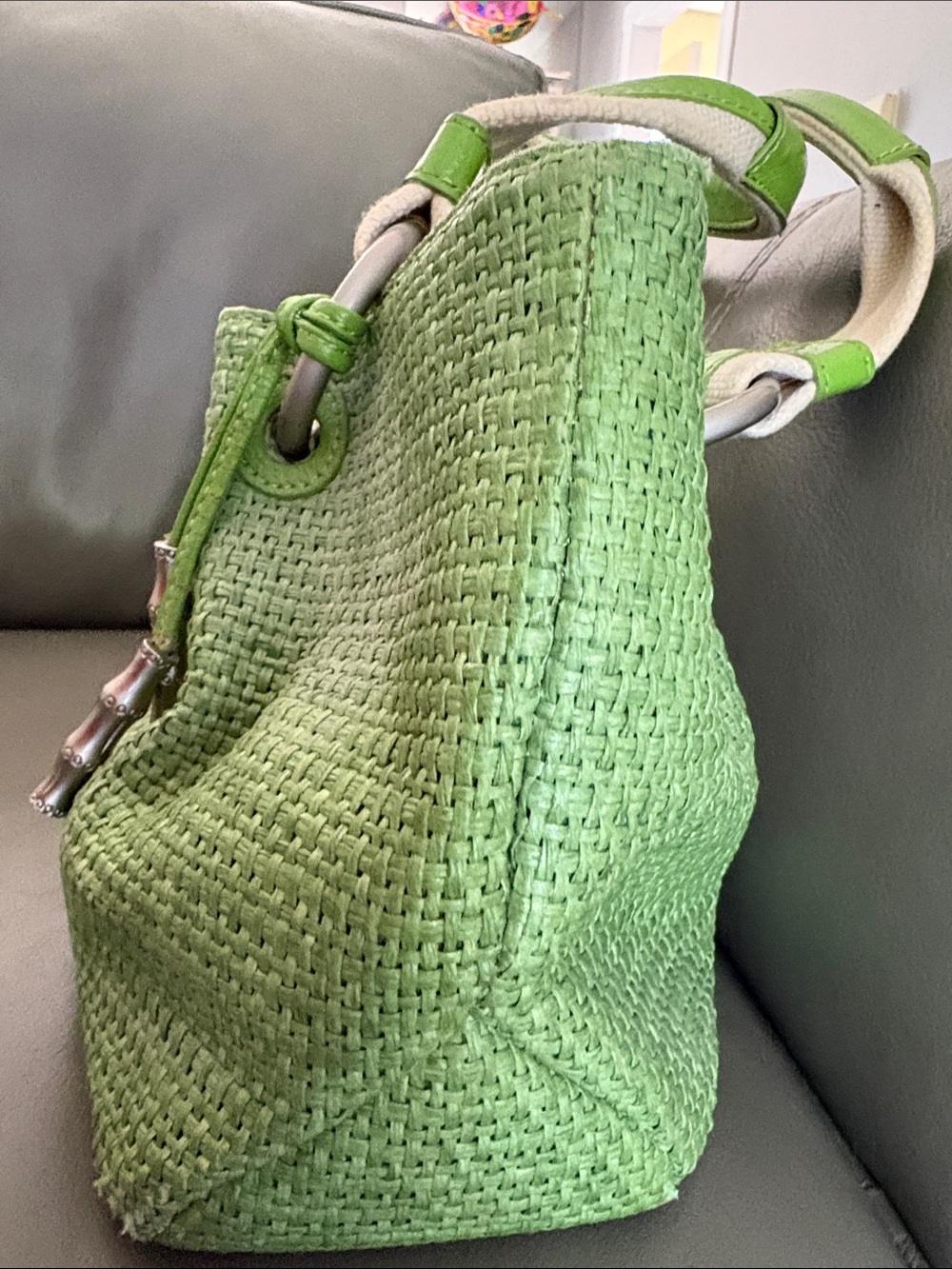 Elaine Turner Lime Green Woven Shoulder Tote with Wristlet - Picture 13 of 16